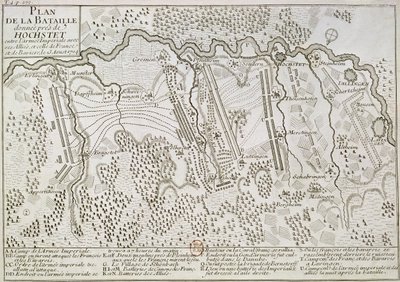 1704年8月13日、帝国軍とフランコバイエルン軍の間のブレナムの戦いの計画 作： French School